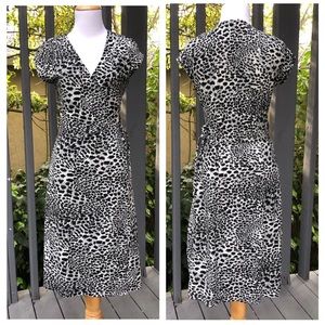 BCBG MAXAZRIA Jaguar Black White Print Flutter Sleeves True Wrap Dress size S